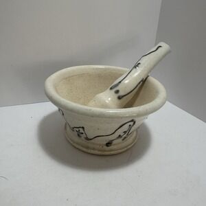 Handmade Pottery Mortar And Pestle Artist‎ Signed.